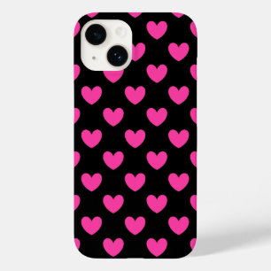 Fuchsia roze polka harten op zwarte Hoesje-Mate iP Case-Mate iPhone 14 Hoesje