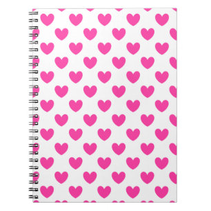 Fuchsia roze polka harten wit notitieboek