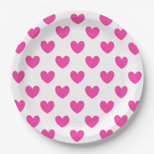 Fuchsia roze polka harten wit papieren bordje