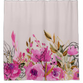 Fuchsia roze rozen en goudbladeren Kunst Douchegordijn (Voorkant)