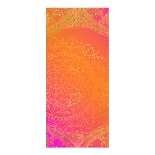 Fuchsia Roze Sinaasappel & Goud Mandala Prijslijst Reclamekaart (Achterkant)