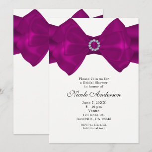 Fuchsia Roze Strik Lint & Diamanten Glam Uitnodigi Kaart