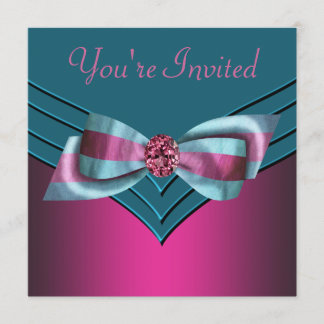 Fuchsia Roze Teal Blauwe Feestelijke Party Kaart