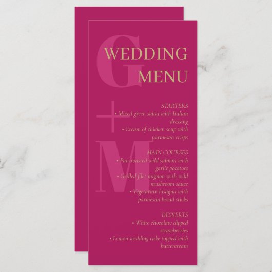 Fuchsia Roze Typografie Bruiloft Menu (Voorkant / Achterkant)