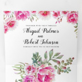 Fuchsia roze waterverf bloemenbruiloft drieluik uitnodiging (Binnenzijde eerst)