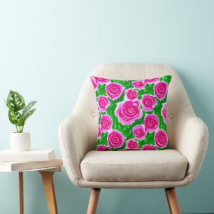 Fuchsia Roze Waterverf Rozen Kussen