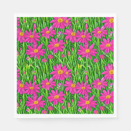 Fuchsia Roze Wildbloemen in een veld Servet (Voorkant)