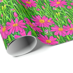 Fuchsia Roze Wilde Bloemen in een Veld Cadeaupapier
