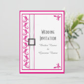 Fuchsia roze wit traditionele bruiloft kaart (Staand voorkant)