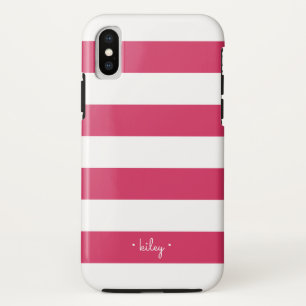 Fuchsia roze & witte streep gepersonaliseerd iPhone XS hoesje
