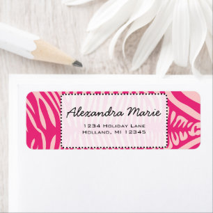 Fuchsia & Roze Zebra Achtergrondkleur Etiket