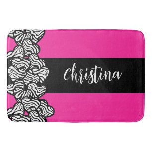 Fuchsia roze zwart wit zebra patroon hart naam badmat