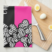 Fuchsia roze zwart wit zebra patroon hart naam theedoek (Quarter Fold)