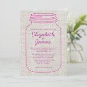 Fuchsia Russe Burlap Mason Jar Faire-part de maria (Debout devant)