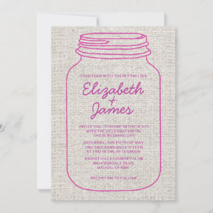 Fuchsia Russe Burlap Mason Jar Faire-part de maria