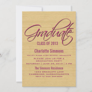 Fuchsia Rustic Script Afstuderen nodigt uit Kaart