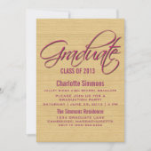 Fuchsia Rustic Script Invitation de graduation (Devant)