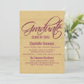 Fuchsia Rustic Script Invitation de graduation (Debout devant)