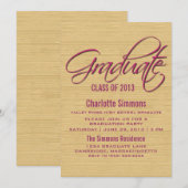 Fuchsia Rustic Script Invitation de graduation (Devant / Derrière)