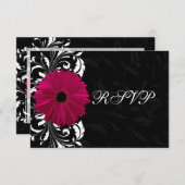 Fuchsia Scroll Gerbera Daisy w/Black en White RSVP Kaartje (Voorkant / Achterkant)