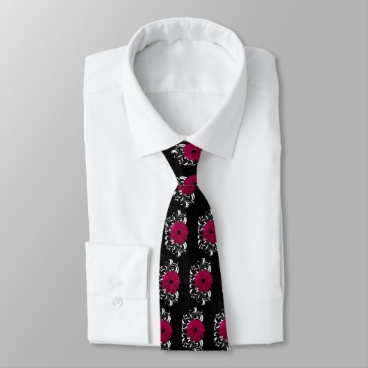 Fuchsia Scroll Gerbera Daisy w/Black en White Stropdas (Gebonden)