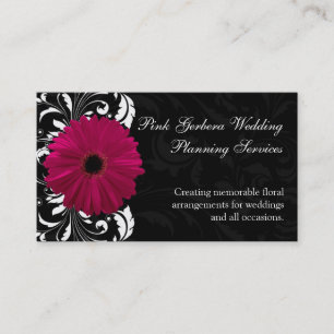 Fuchsia Scroll Gerbera Daisy w/Black en White Visitekaartje