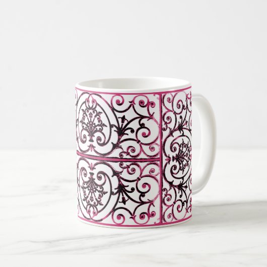 Fuchsia scrollwork patroon koffiemok (Voorkant rechts)