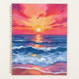 Fuchsia Shore Sunset | Ocean Waves Watercolor Planner