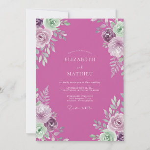 Fuchsia Sierlijke Botanische Bruiloft Kaart
