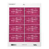 Fuchsia Slanted Chalkboard Étiquettes de vacances (Feuille entière)