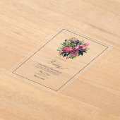 Fuchsia, smaragdgroen en zwarte bloemen bruiloft acryl uitnodigingen (Laagn)