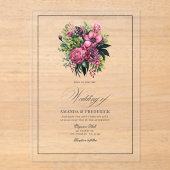 Fuchsia, smaragdgroen en zwarte bloemen bruiloft acryl uitnodigingen (Voorkant)