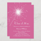 Fuchsia Sparkler Afstuderen Invitation Kaart (Voorkant / Achterkant)