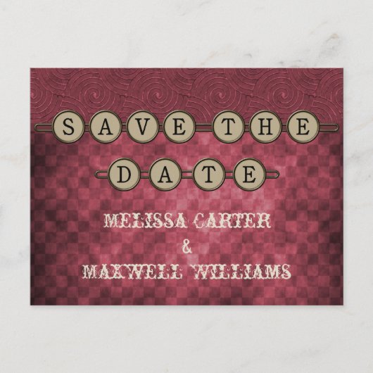 Fuchsia Steampunk Keys Save the Date Briefkaart (Voorkant)