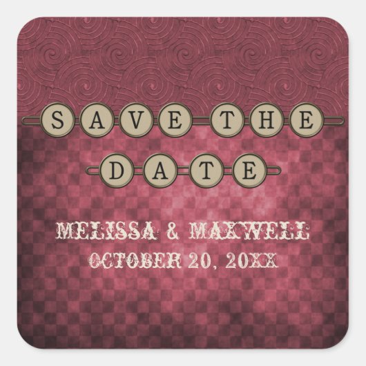 Fuchsia Steampunk Keys Save the Date Stickers (Devant)
