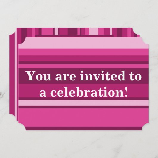 Fuchsia stries-uitnodiging kaart (Voorkant / Achterkant)
