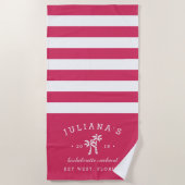 Fuchsia Stripe Personalized Bachelorette Weekend Strandlaken (Voorkant)