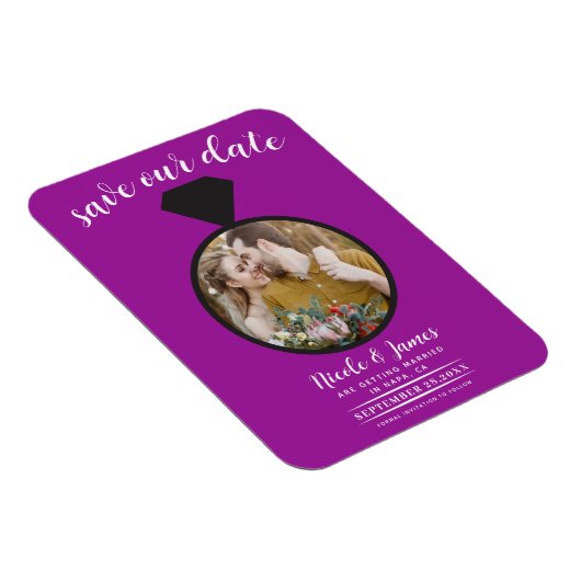 Fuchsia trouwring foto Save the Date Magneet (Rechterzijde)