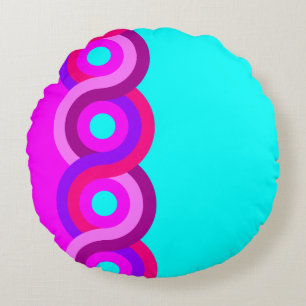 Fuchsia&Turquoise Plaided Pattern Rond Kussen