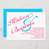 Fuchsia Turquoise Turquoise Faire-part de mariage  (Devant / Derrière)