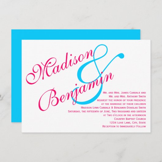 Fuchsia Turquoise Turquoise Faire-part de mariage  (Devant / Derrière)