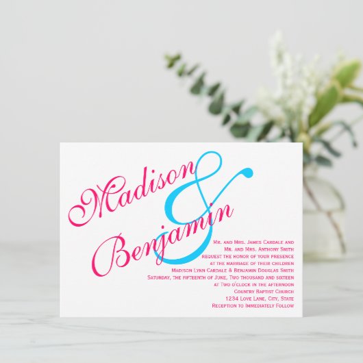 Fuchsia Turquoise Turquoise Faire-part de mariage  (Debout devant)