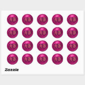 Fuchsia Twee Onderling Vervlochten Monogram Huweli Ronde Sticker (Vel)