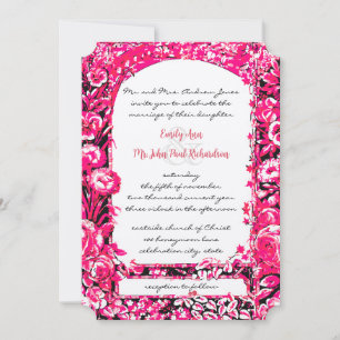 Fuchsia Victorian Rose Wedding Invitations