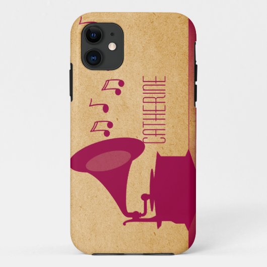 Fuchsia Vintage Gramophone BT ID iPhone 5 Coque (Dos)