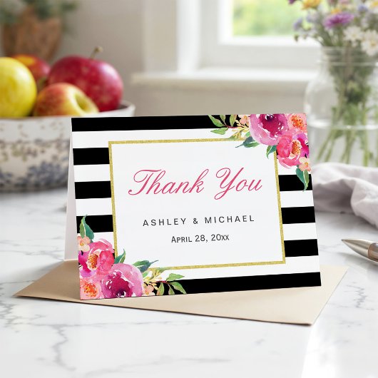 Fuchsia Violet Rouge Floral Bandes Noires Merci