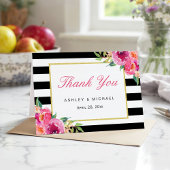 Fuchsia violet rouge Floral noir rayures Merci