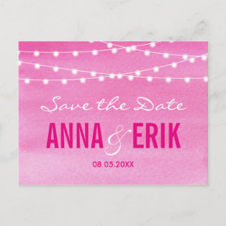 Fuchsia Watercolor Slingerlichten Save The Date Aankondigingskaart
