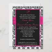Fuchsia, White, Black Damask Wedding Invitation Kaart (Achterkant)