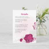 fuchsia & white floral bruiloft details informatiekaartje (Staand voorkant)